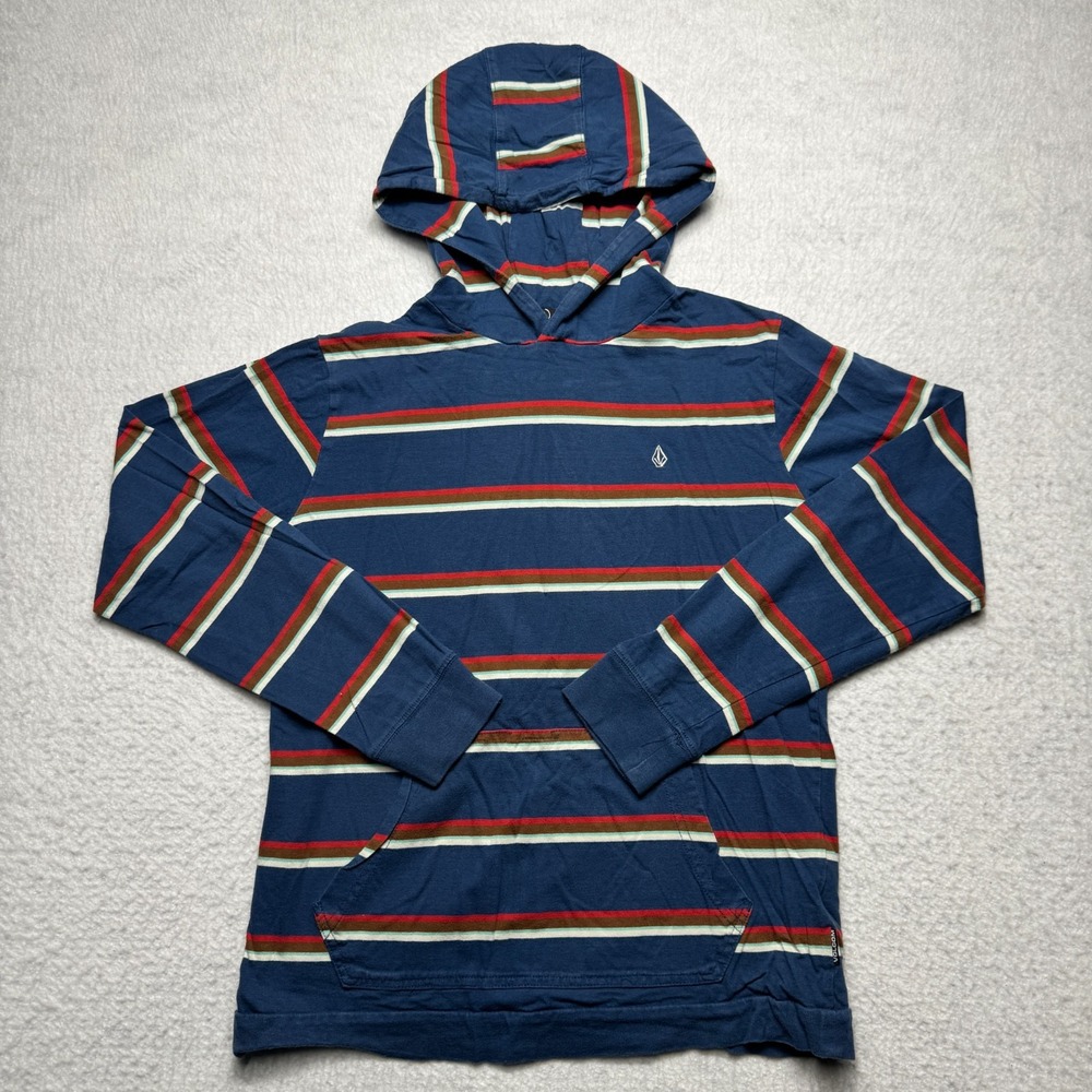 Volcom Stone Hoodie Pullover Sweatshirt Striped‎ Blue Youth Boy's Size Large